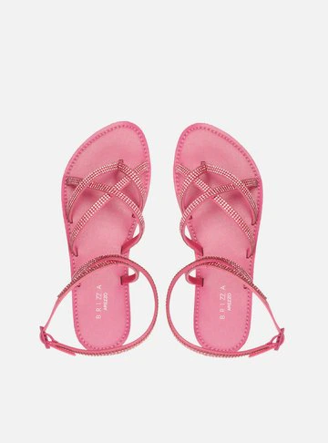 Sandália Rasteira Rosa Strass Tiras Nice