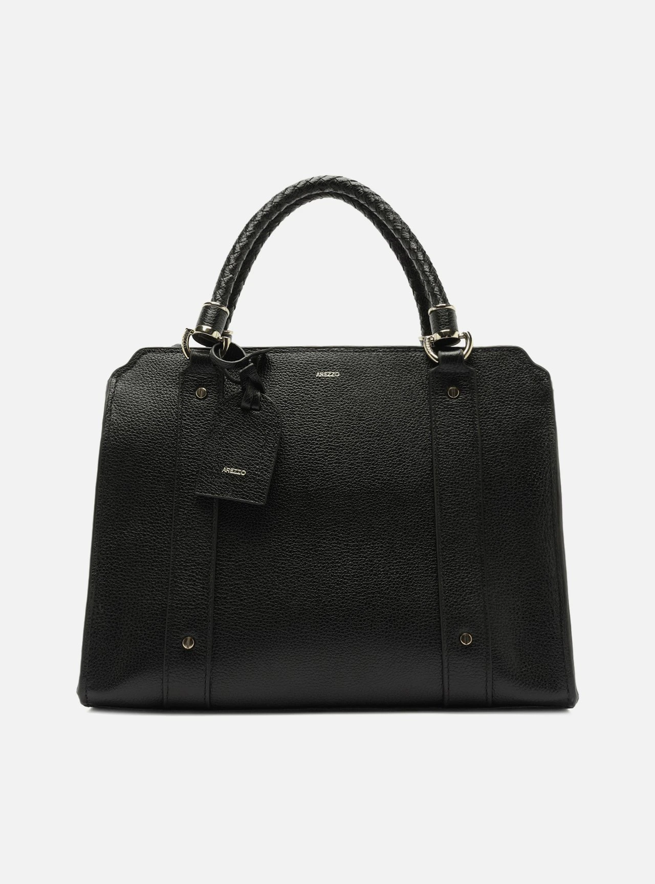 Bolsa Tote Preta Couro Grande Alça Trançada