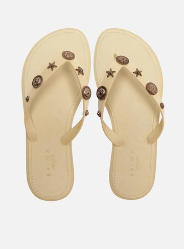 Chinelo de Dedo Bege Aplicações