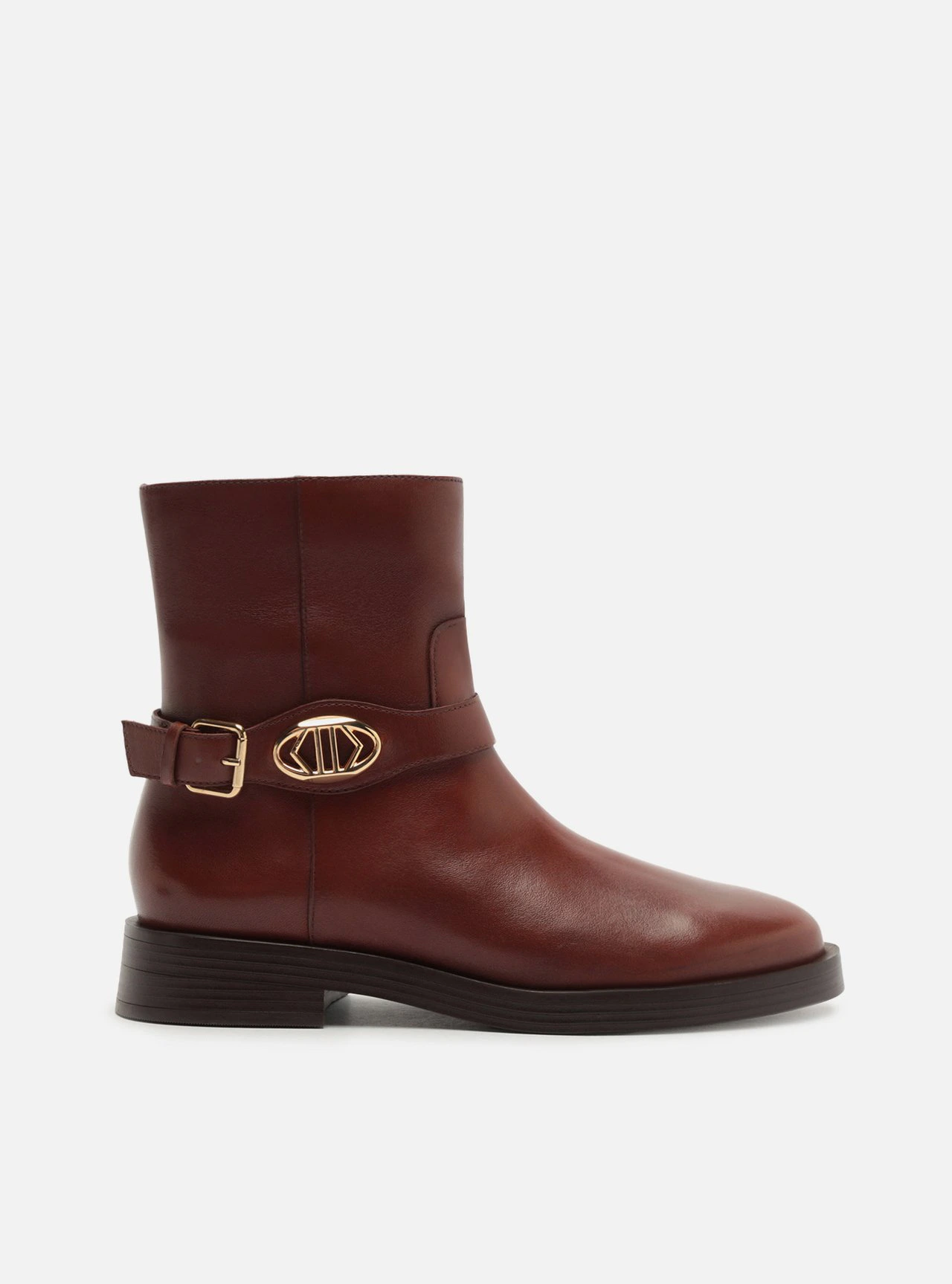 Bota Marrom Couro Cano Curto Salto Bloco