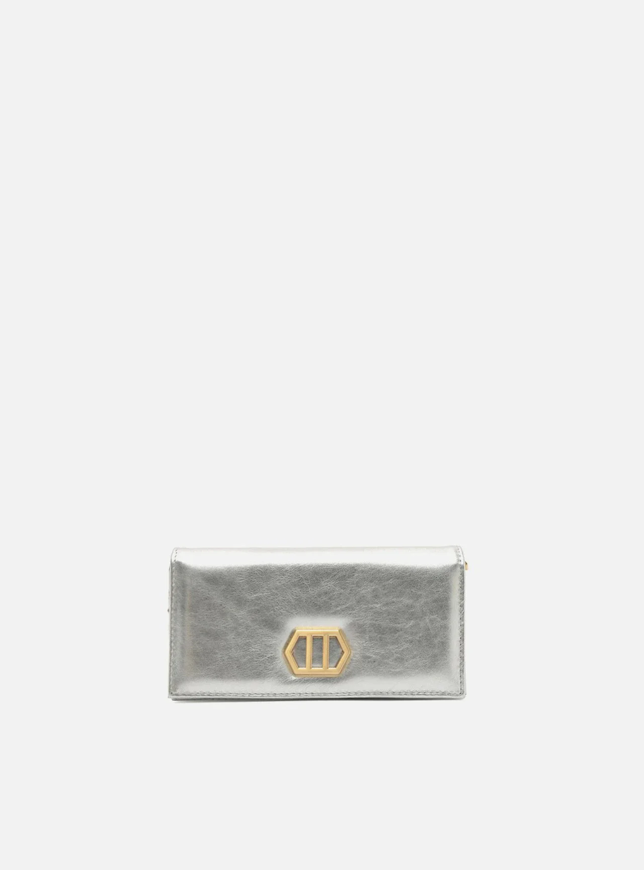 Bolsa Clutch Prateada Couro Pequena Corrente
