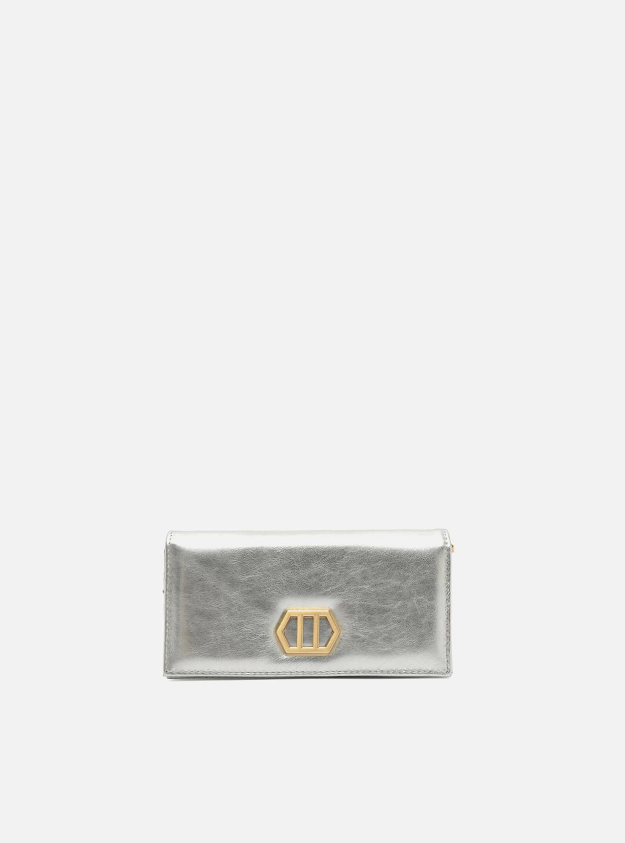 Bolsa Clutch Prateada Couro Pequena Corrente