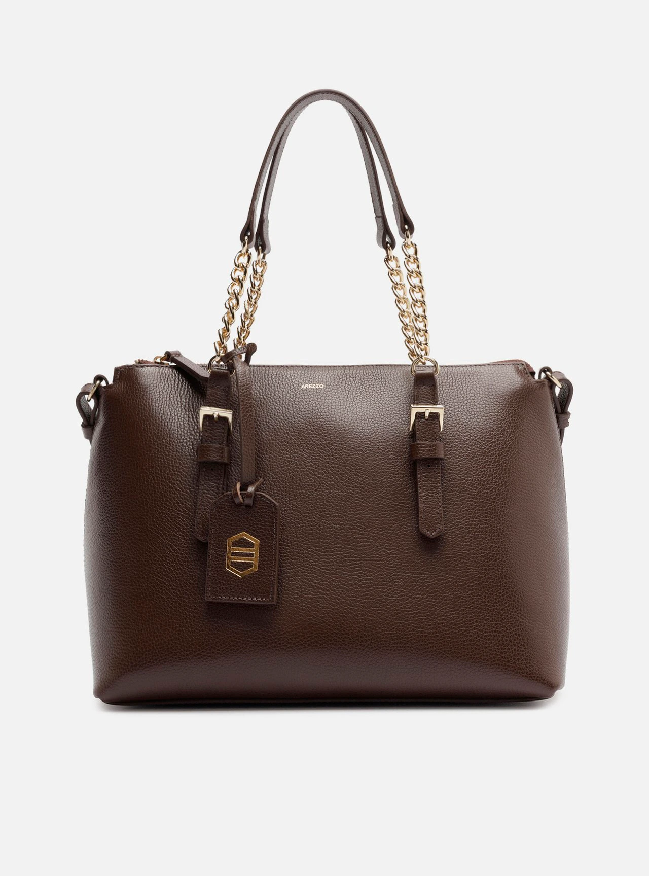 Bolsa Tote Marrom Cacau Couro Grande Alça Corrente