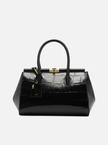 Bolsa Tote Preta Couro Maxi Croco Grande