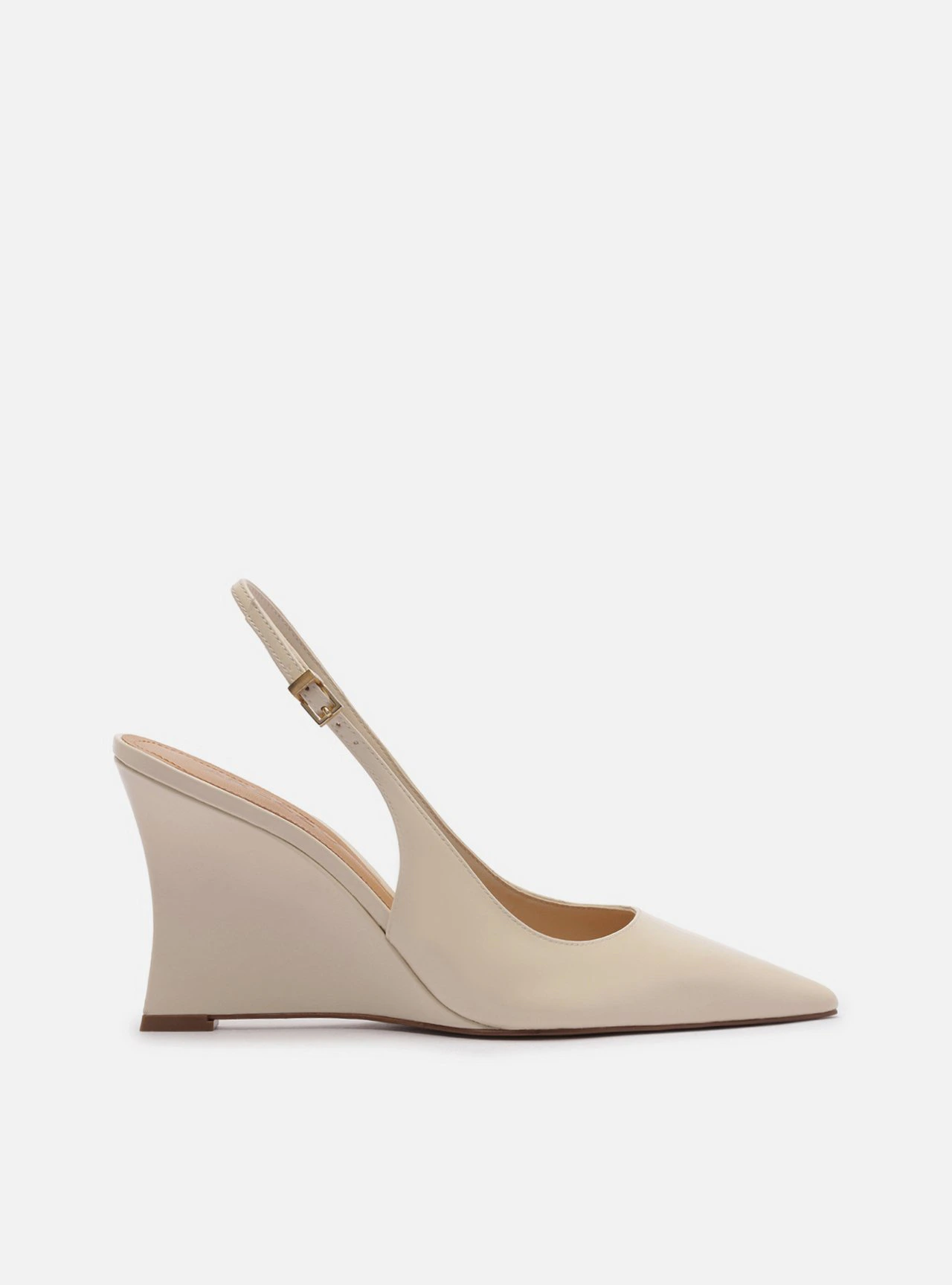 Scarpin Off White Couro Salto Alto Anabela Slingback