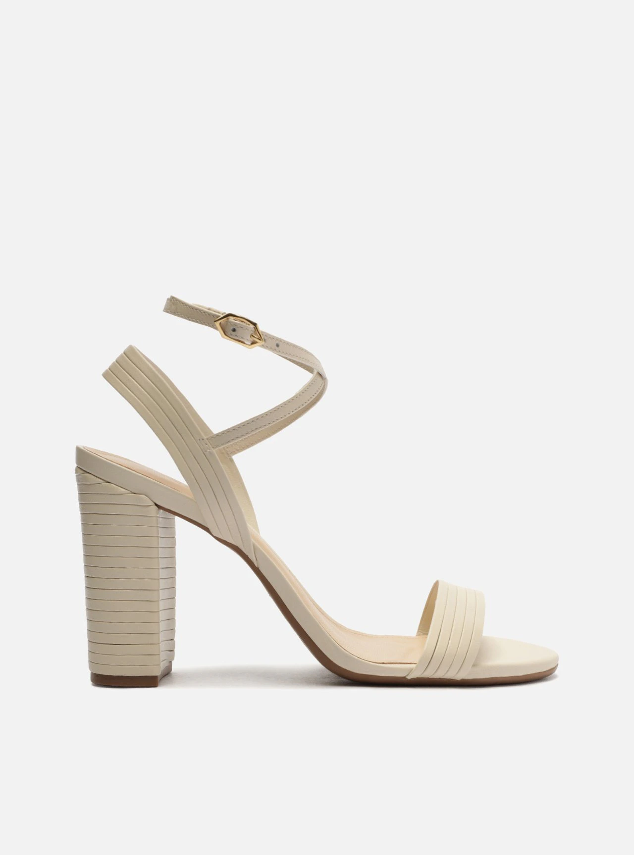 Sandália Off White Salto Bloco Amarração Tiras