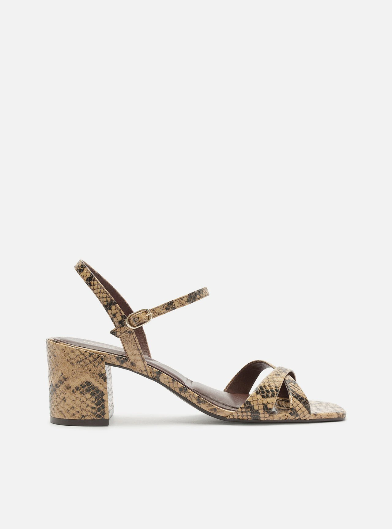 Sandália Animal Print Couro Salto Bloco Fivela