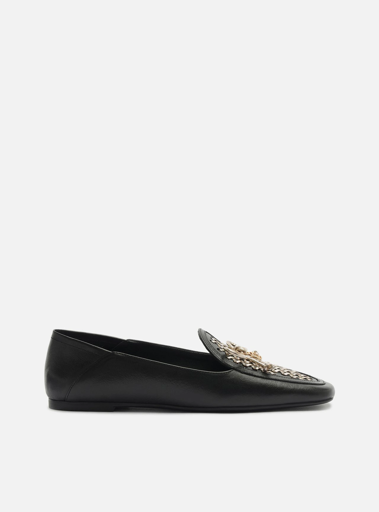 Mocassim Preto Bico Quadrado Tressê