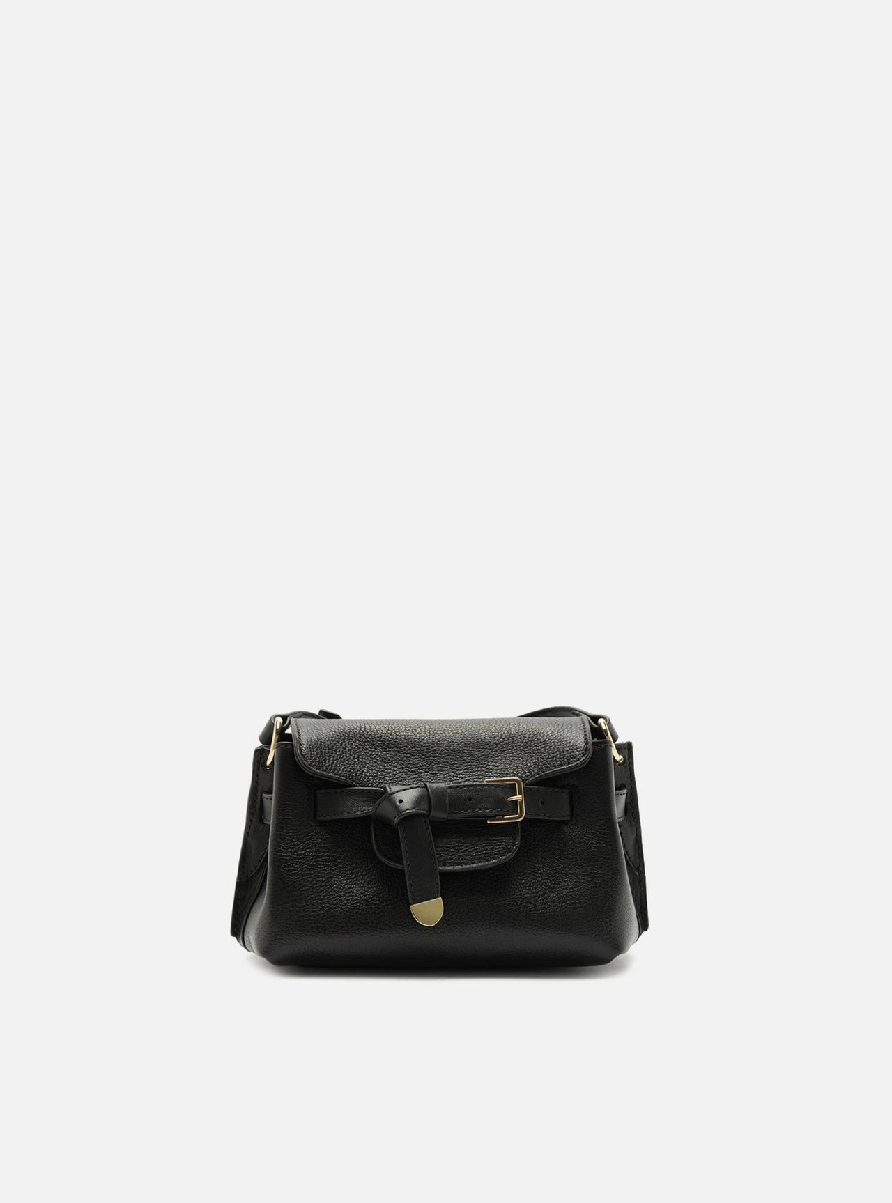 Bolsa Tiracolo Preta Couro Pequena Fivela Dourada