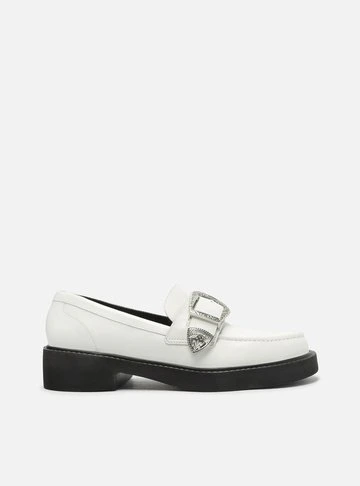 Mocassim Branco Couro Fivela Western