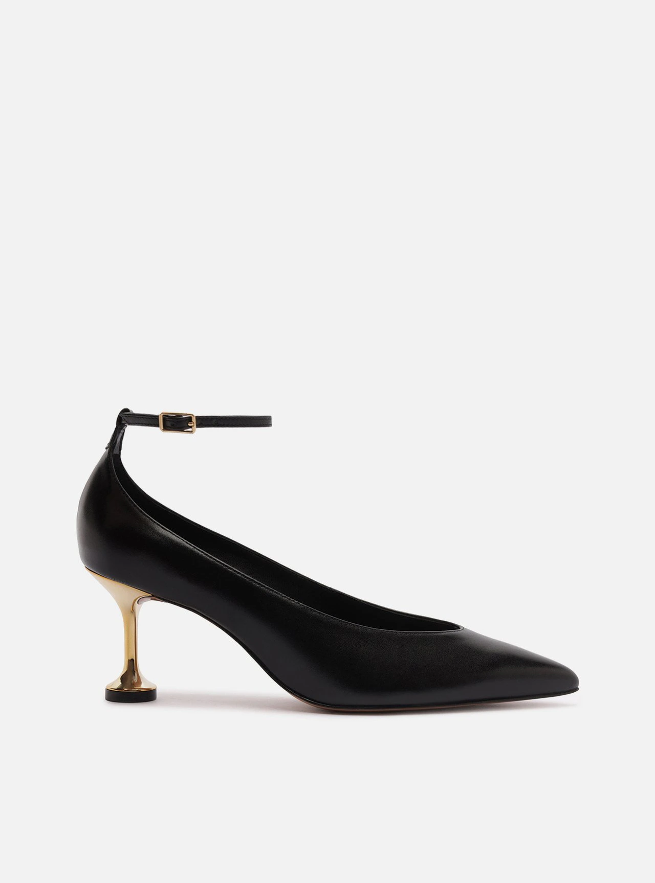 Scarpin Preto Couro Salto Fino Fivela