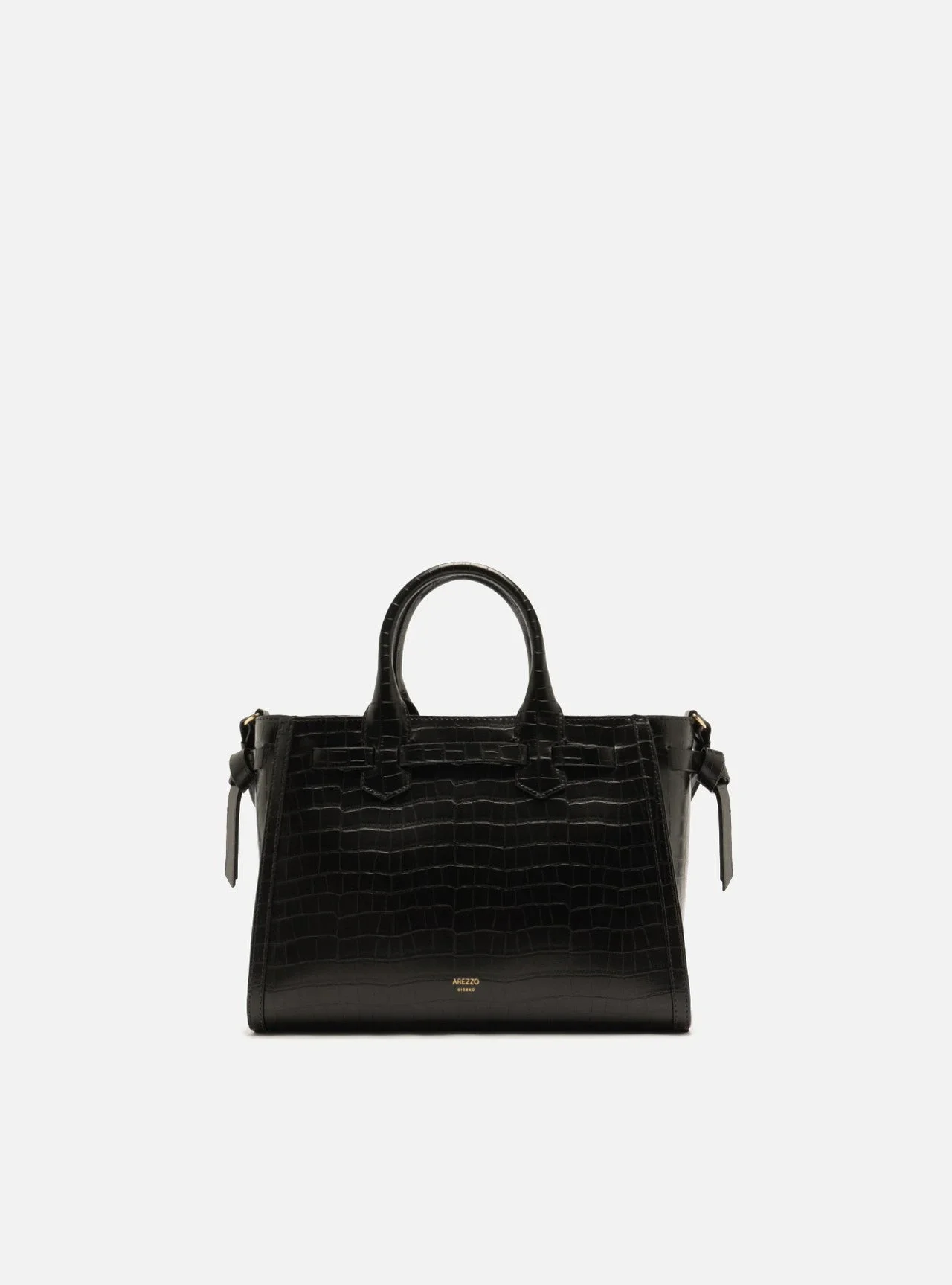 Bolsa Tote Preta Média Croco Tiras
