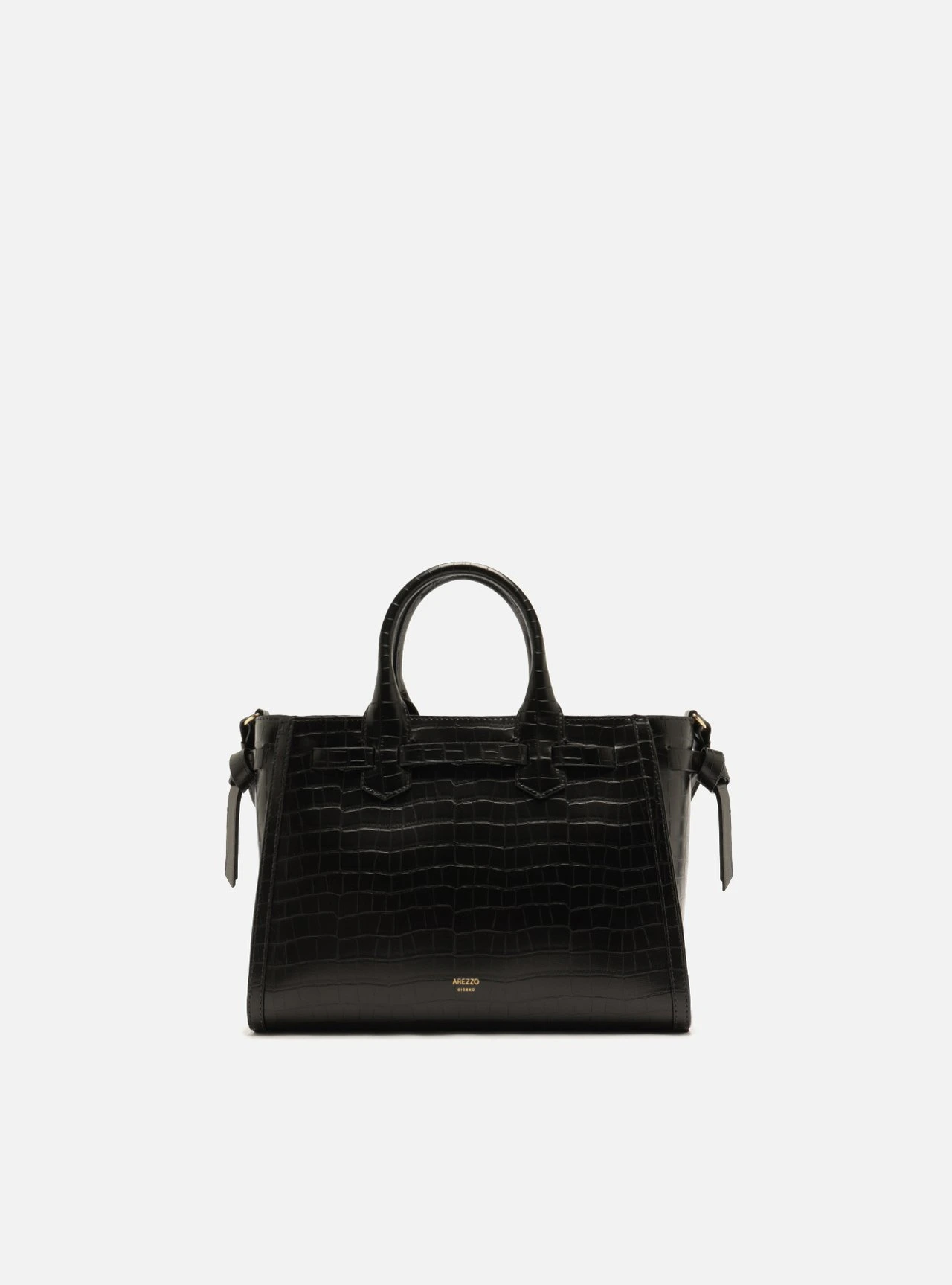 Bolsa Tote Preta Média Croco Tiras