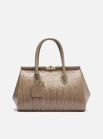Bolsa Tote Cinza Couro Maxi Croco Grande