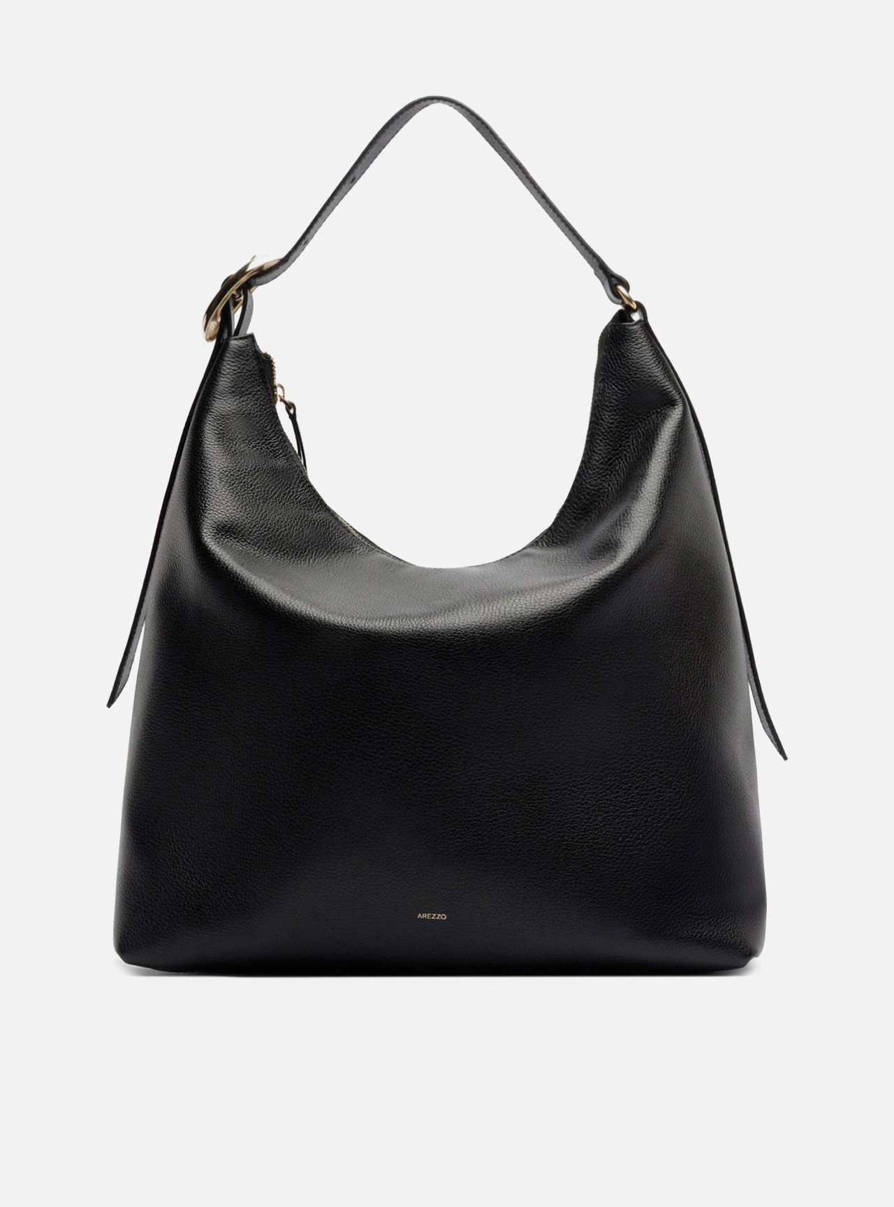 Bolsa Hobo Preta Couro Grande Fivela Oval