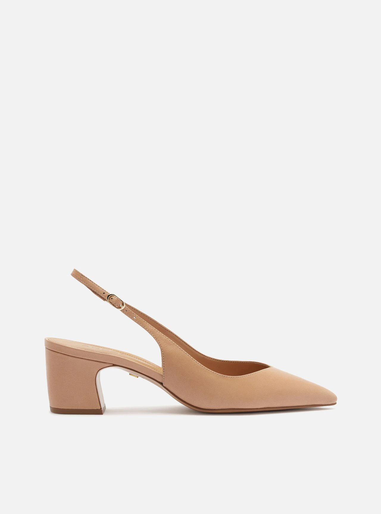 Scarpin Bege Couro Salto Médio Bloco Slingback