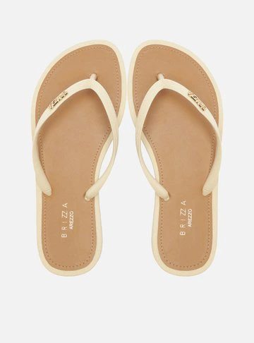 Chinelo de Dedo Tiras Off-White Palmilha Marrom