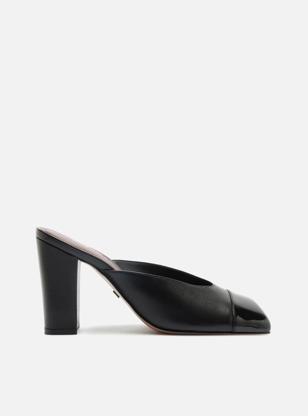 Mule Margot Preta Salto Bloco Cap Toe