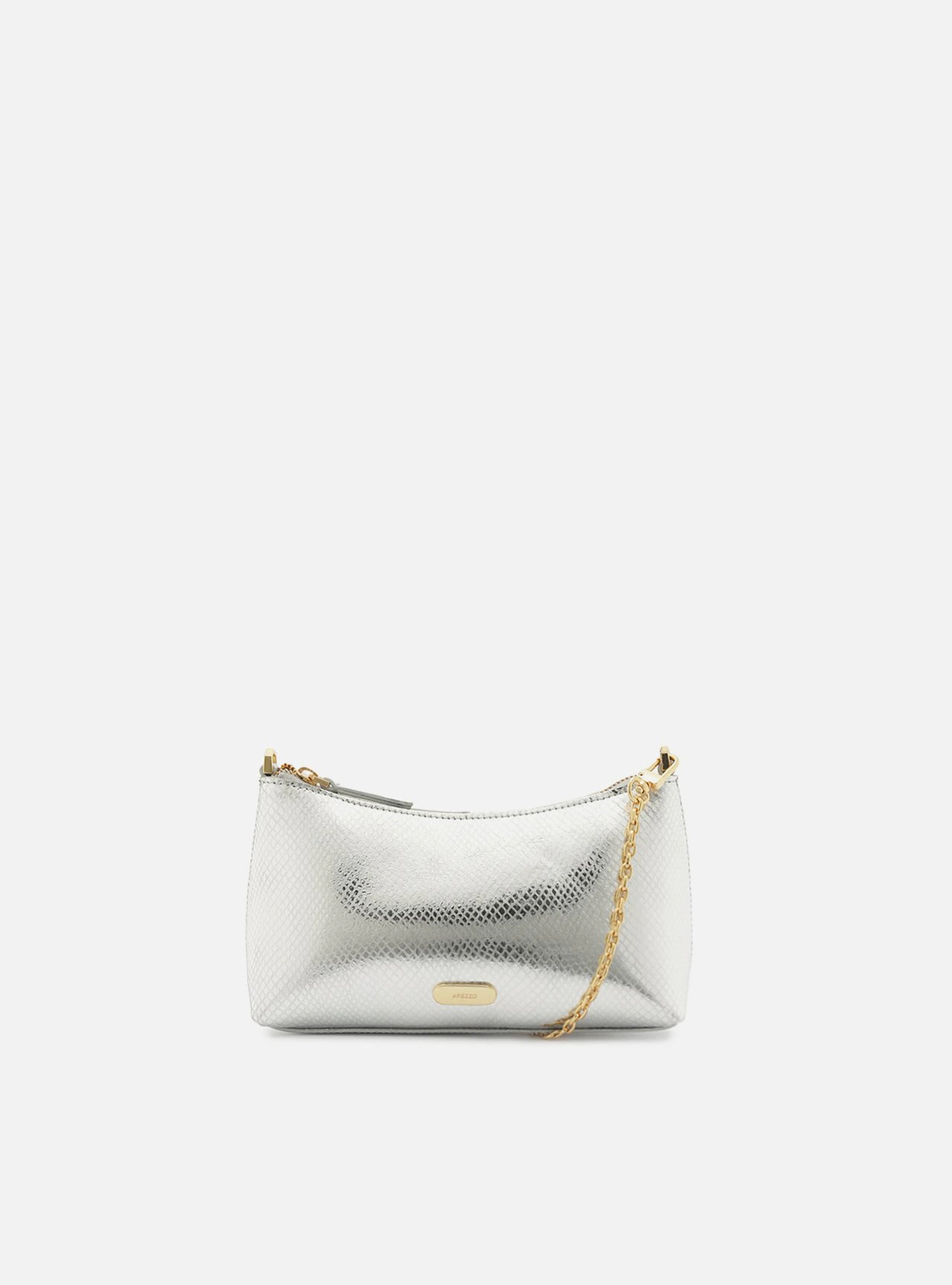 Bolsa Tiracolo Prateada Snake Pequena Corrente