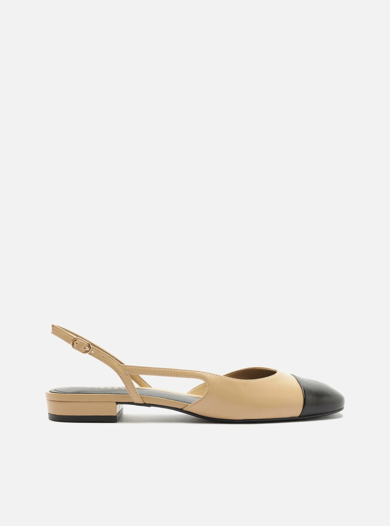Sapatilha Marrom Couro Bico Redondo Slingback