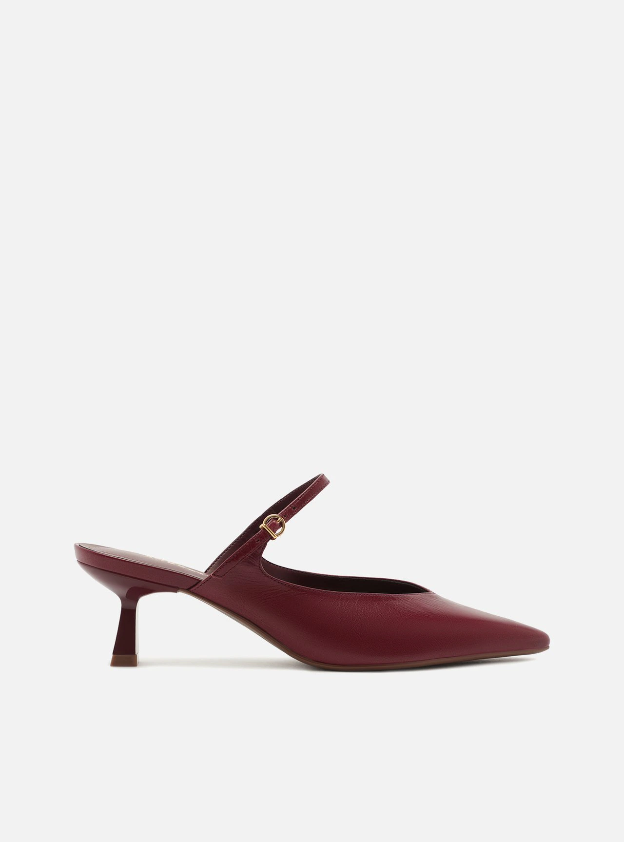Scarpin Vermelho Couro Salto Médio Fivela Dourada