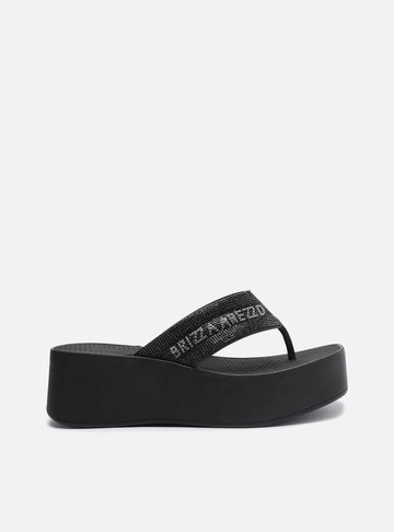 Tamanco Preta Flatform Lulu Lettering Strass