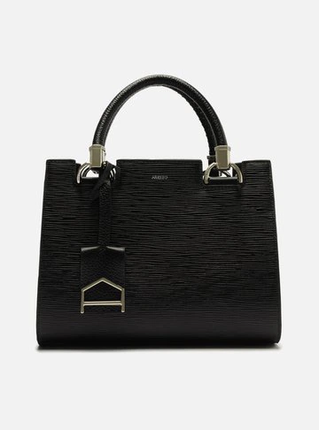Bolsa Tote Preta Couro Abraccio Média