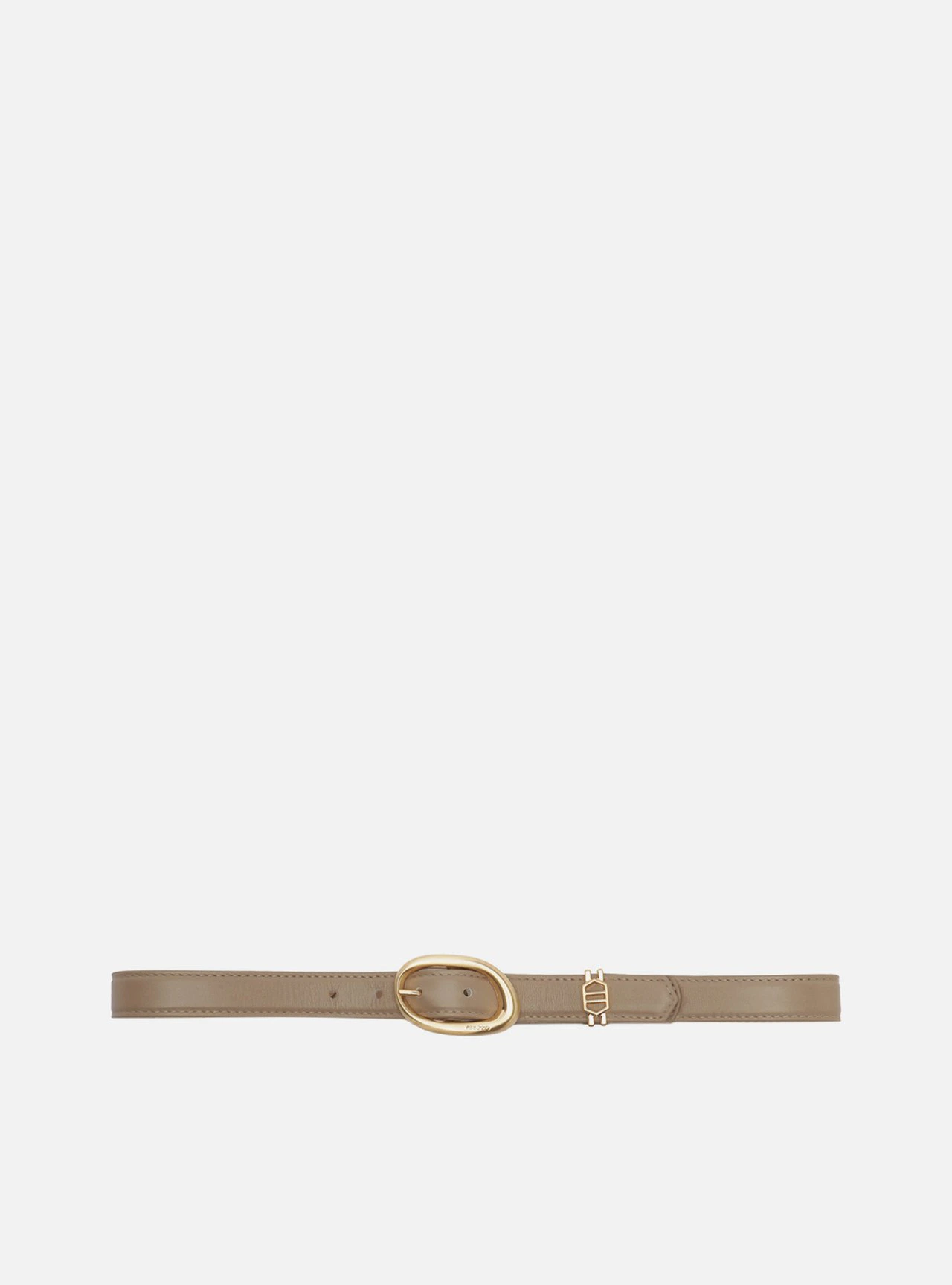 Cinto Cinza Couro Fivela Oval Dourado