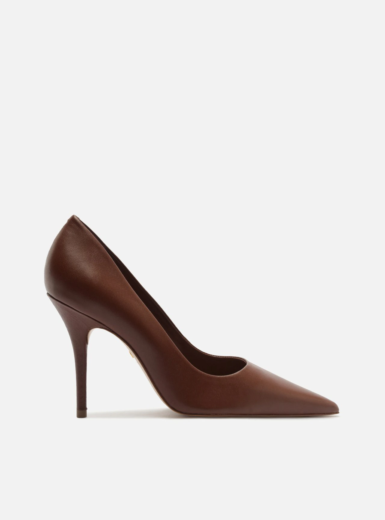 Scarpin Marrom Couro Salto Alto Bico Fino