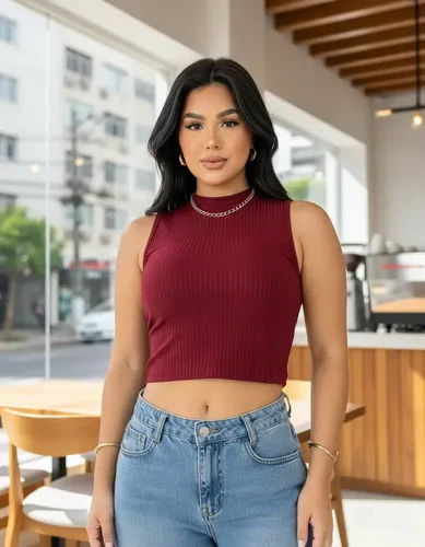 Regata Feminina Curta Top Cropped Malha Canelada Modal