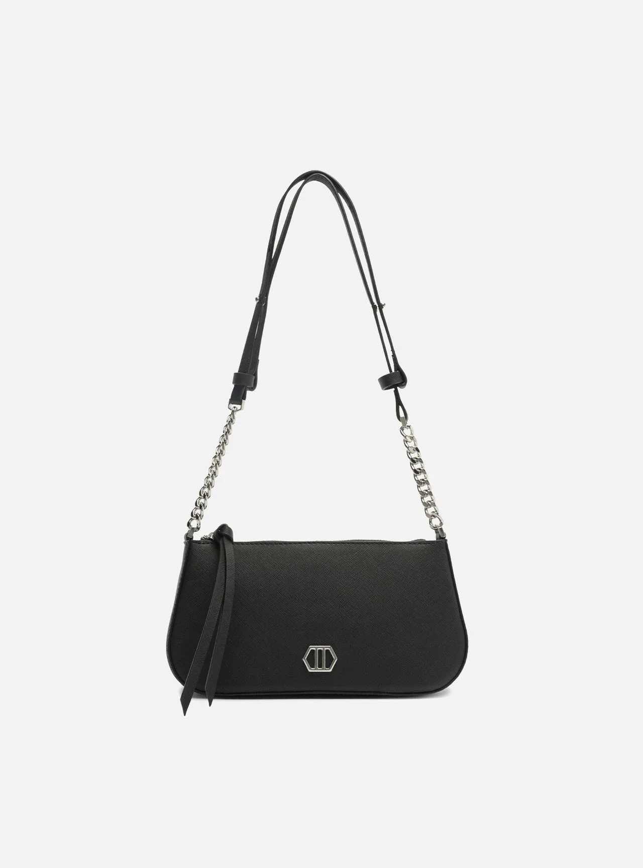 Bolsa Tiracolo Preta Couro Pequena Corrente