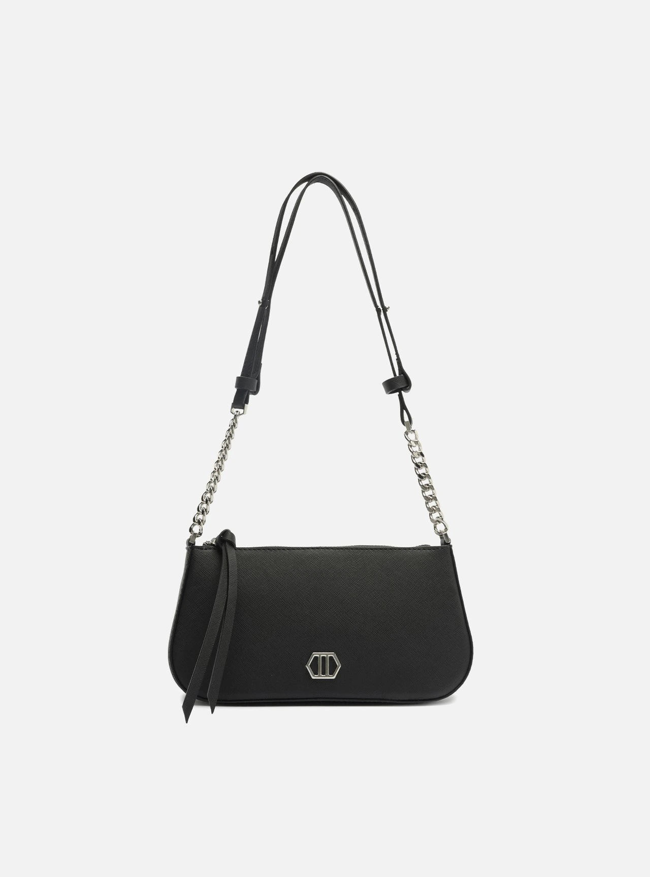 Bolsa Tiracolo Preta Couro Pequena Corrente