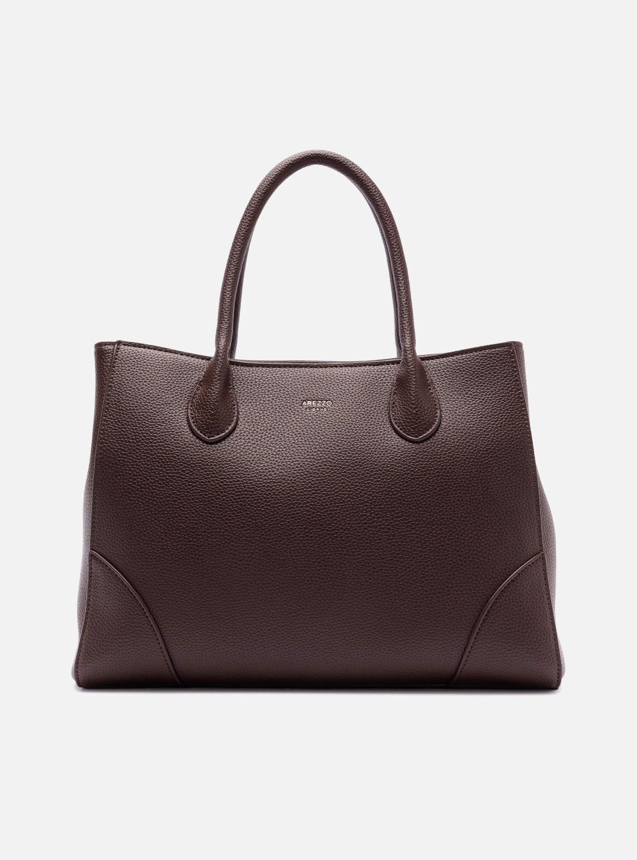 Bolsa Tote Marrom Grande Granulada Metais