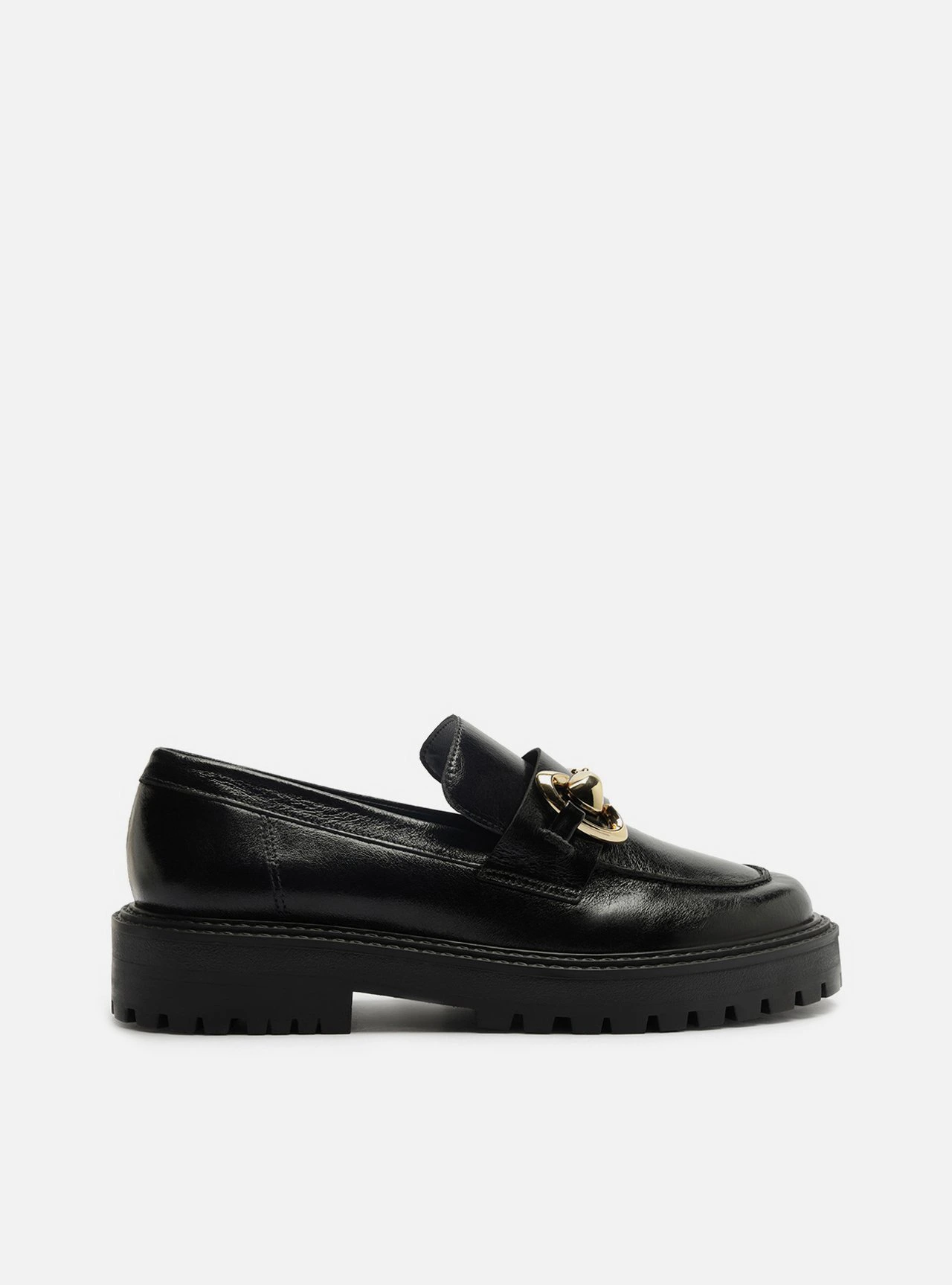 Mocassim Preto Couro Salto Tratorado Bridão