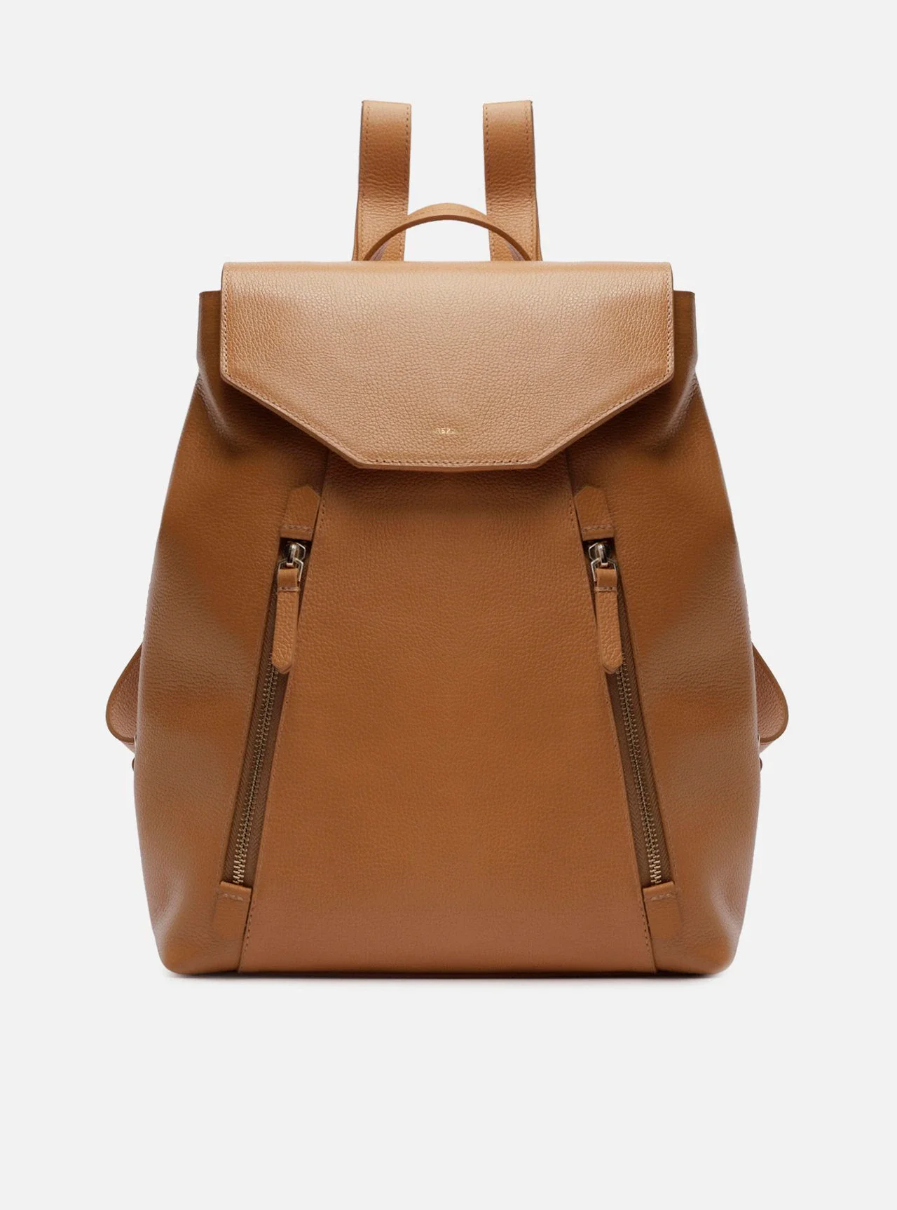 Mochila Marrom Clara Couro Grande Bolsos
