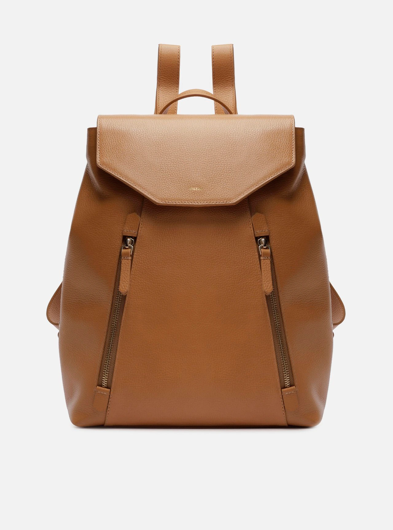 Mochila Marrom Clara Couro Grande Bolsos