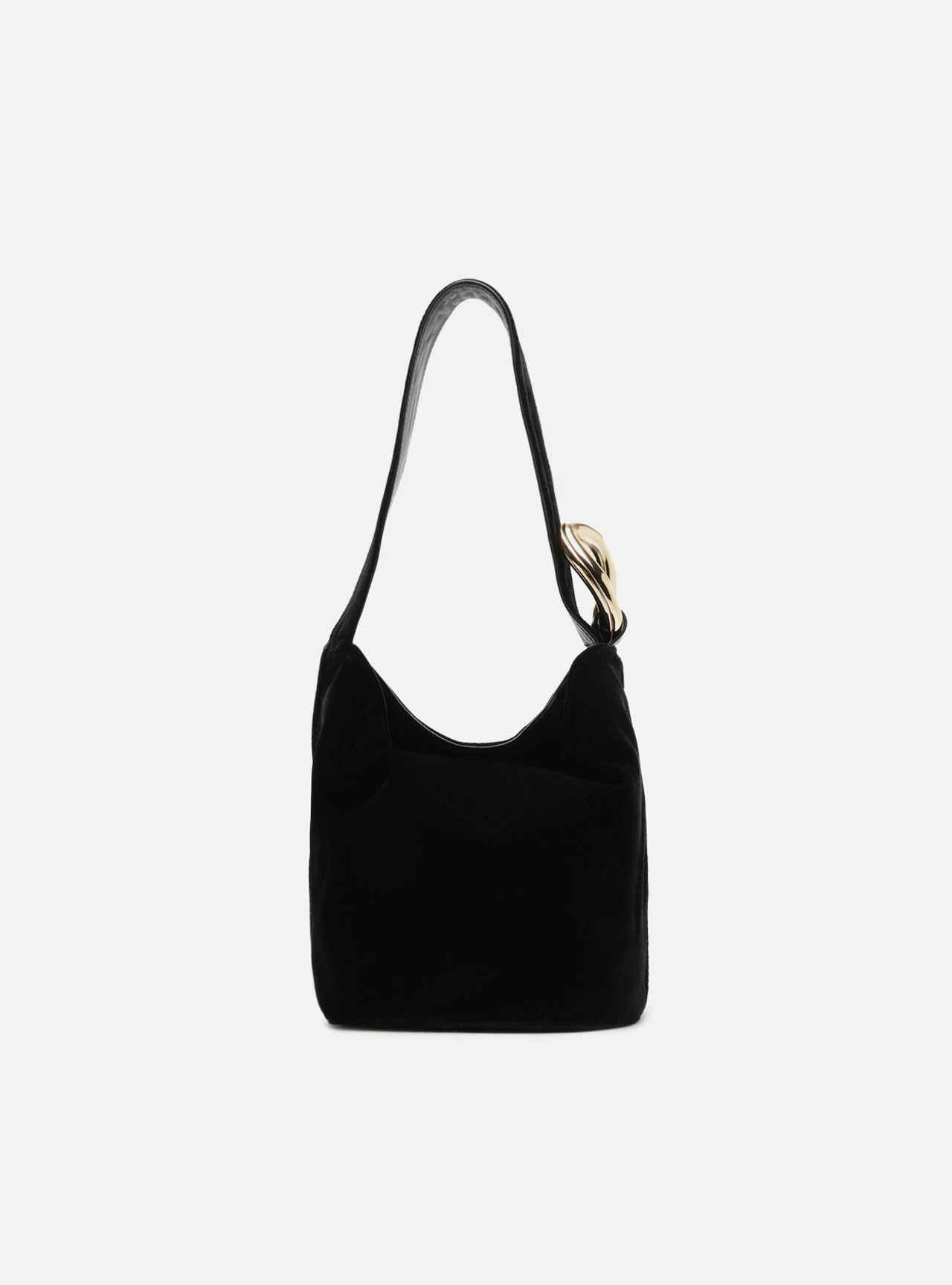 Bolsa Bucket Preta Pequena Alça Larga Metais