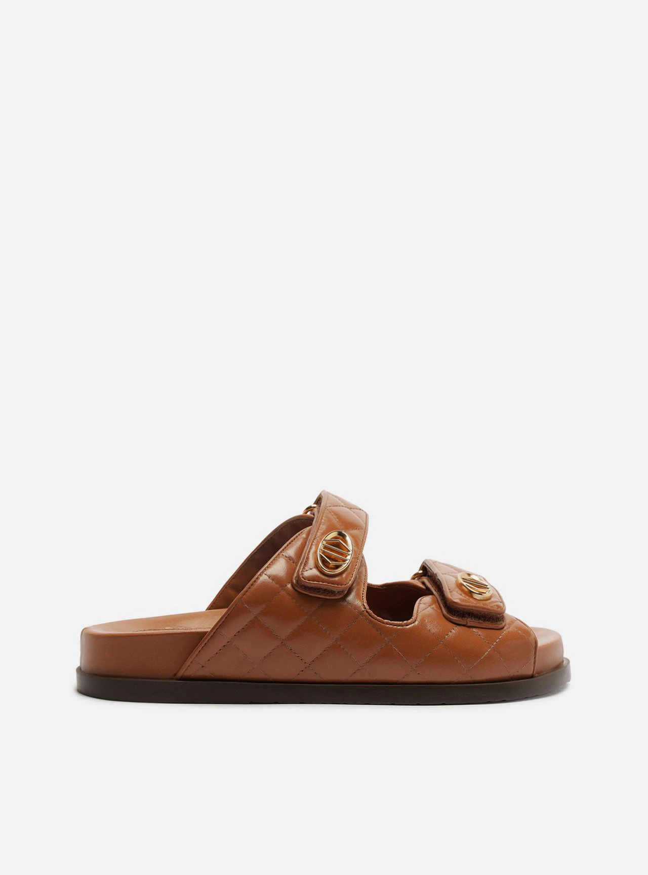 Sandália Papete Marrom Couro Flatform Matelassê
