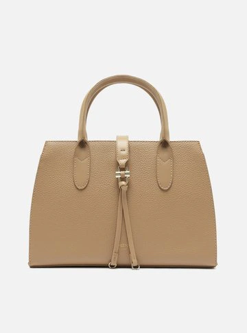 Bolsa Tote Bege Grande Detalhe Tiras Metal