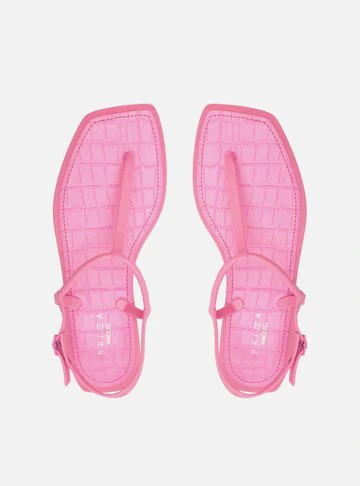 Kit Sandália Rasteira Rosa Square Palmilha Croco e Bag