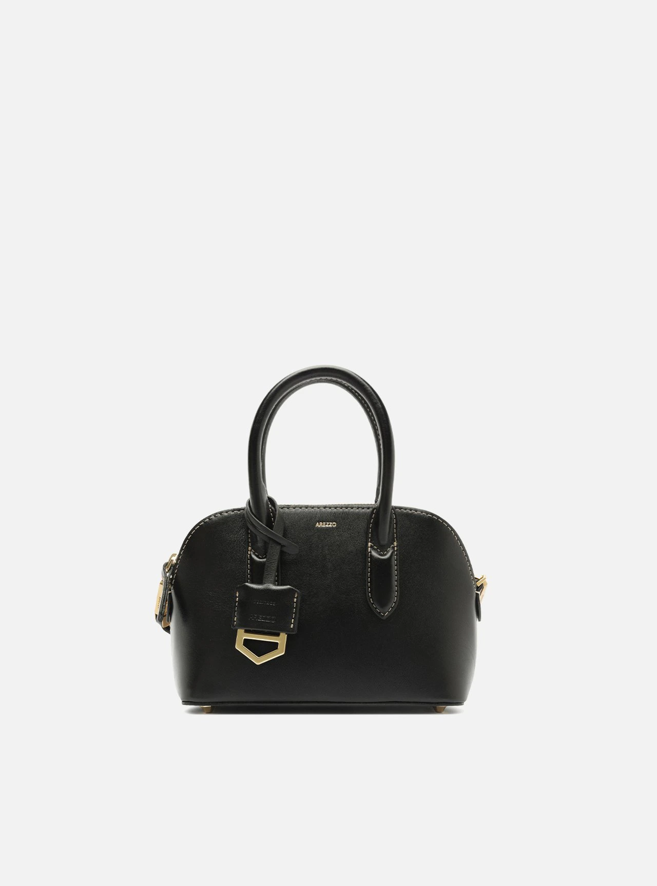 Bolsa Tiracolo Preta Couro Pequena Metais Dourados