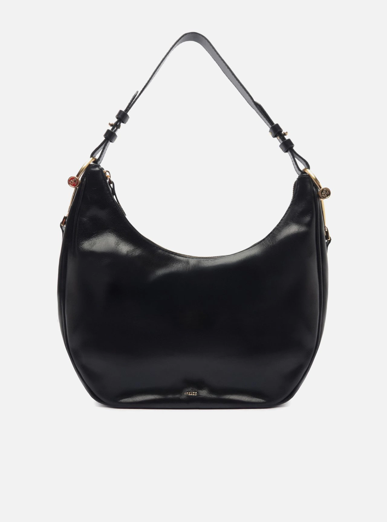 Bolsa Hobo Preta Couro Grande Metais Alça