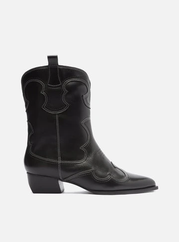 Bota Preta Couro Cano Curto Western Folk