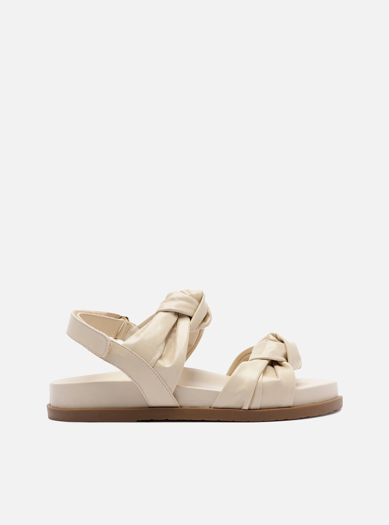 Sandália Papete Off White Couro Nós Velcro