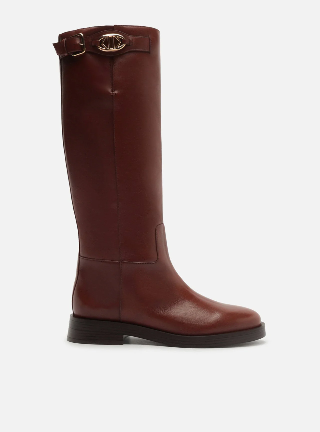 Bota Marrom Couro Cano Longo Salto Bloco