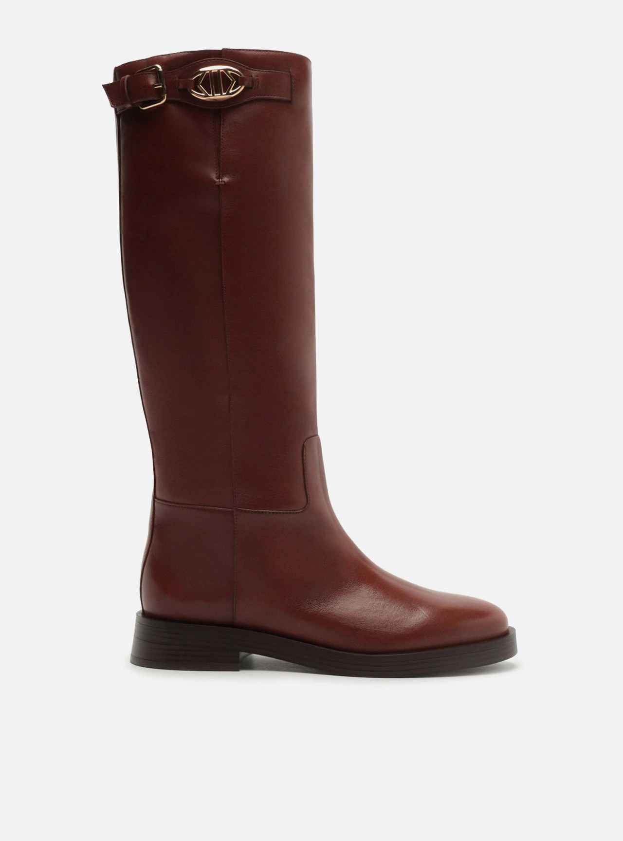 Bota Marrom Couro Cano Longo Salto Bloco