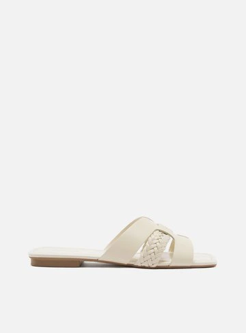 Rasteira Off-White Bico Quadrado Tiras