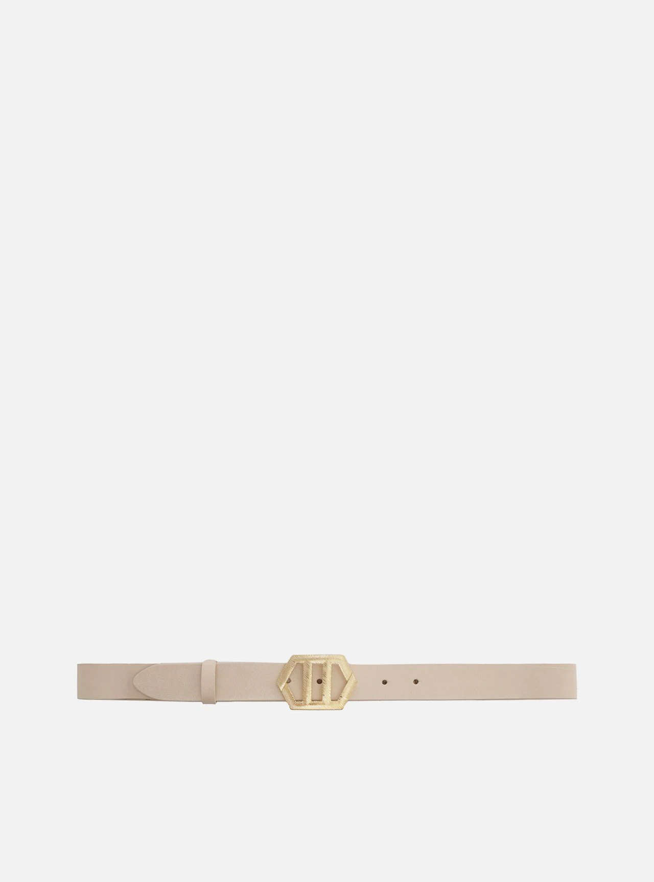 Cinto Off White Couro Médio Fivela Sextavada Dourada