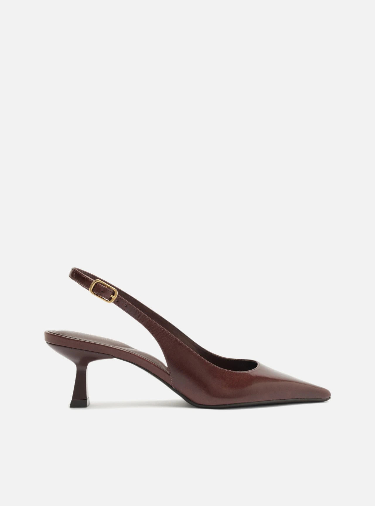 Scarpin Marrom Couro Salto Fino Slingback