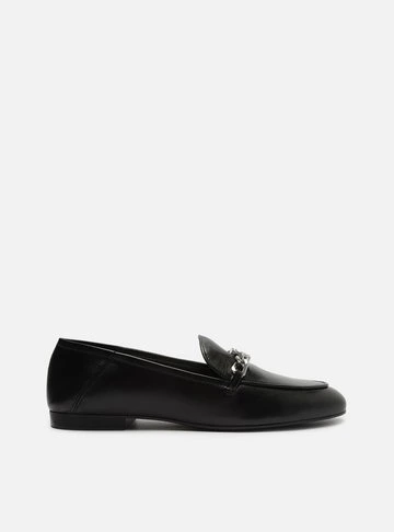 Mocassim Preto Couro Metal Geométrico